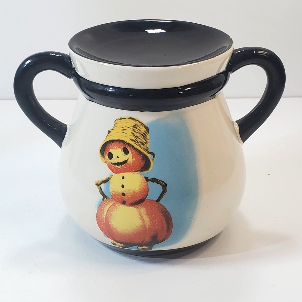 Victorian Trading Co Ceramic Tart Warmer Pumpkin Man Basket Hat Halloween Decor
